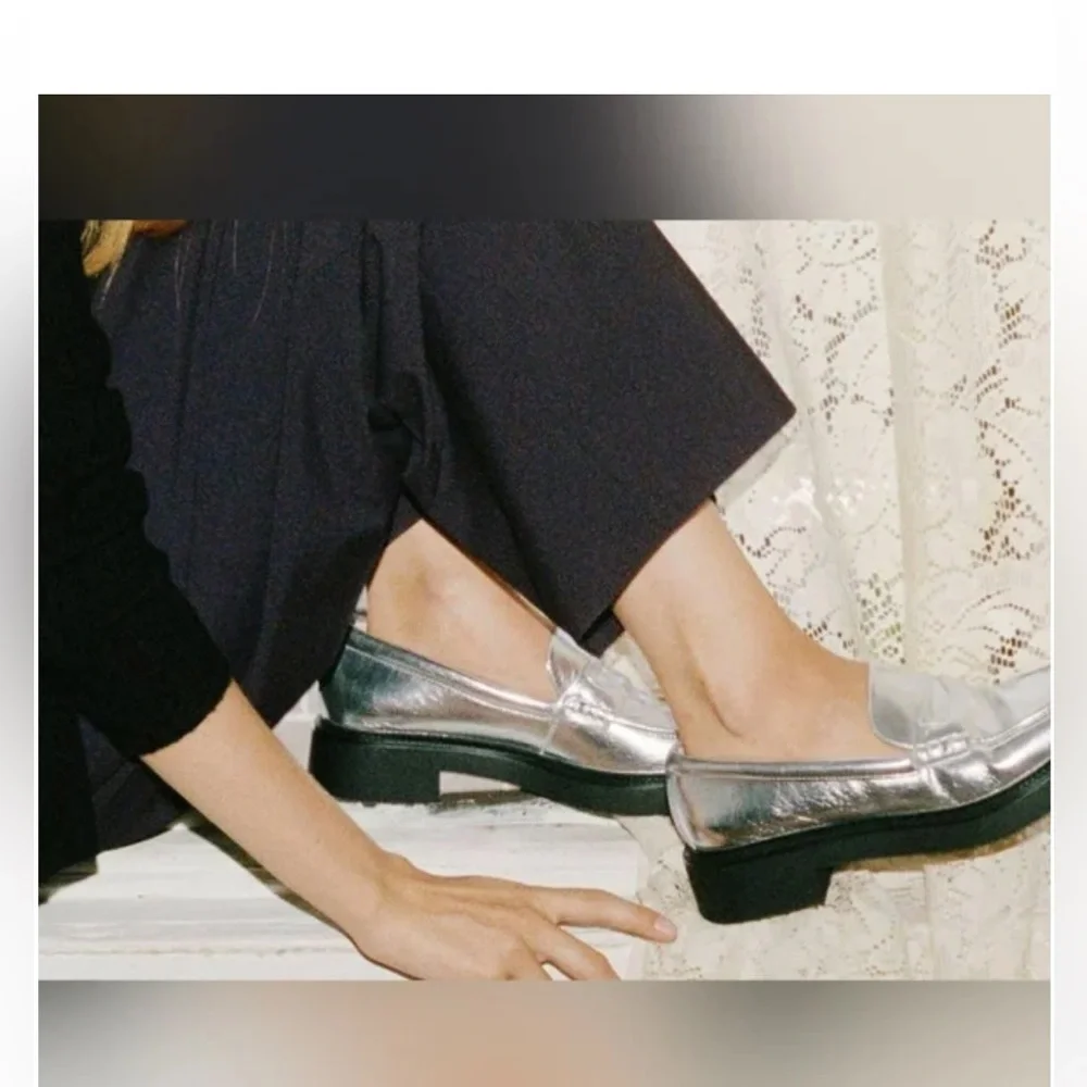 NEW Zara Metallic Silver Loafers Size 39